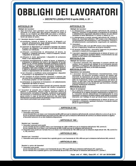Cartello di norme 'obblighi dei lavoratori'