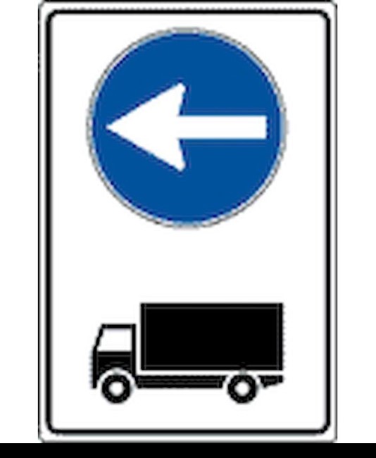 Cartello direzione obbligatoria autocarri a sinistra