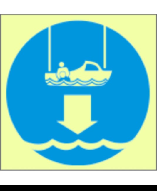 Cartello di obbligo marittimo fotoluminescente simbolo norme lancia salvataggio