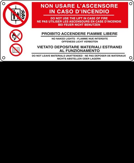 Cartello 'non usare l'ascensore in caso di incendio, do not...'