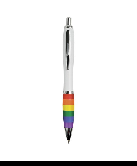Penna a scatto in plastica ABS, con fusto bianco, impugnatura arcobaleno