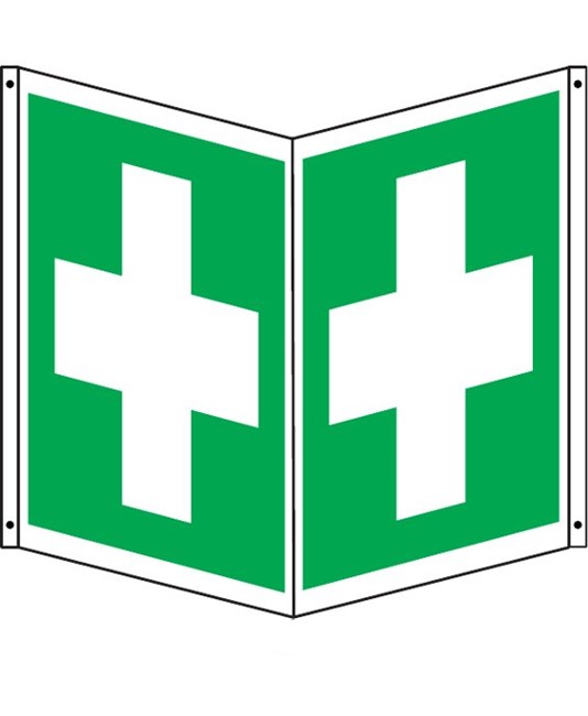 Cartello bifacciale con simbolo 'Infermeria'
