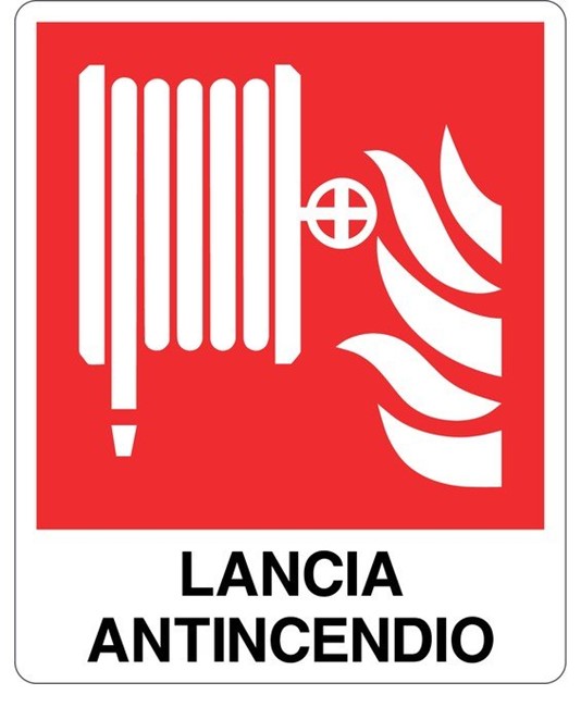 Cartello con scritta 'lancia antincendio'