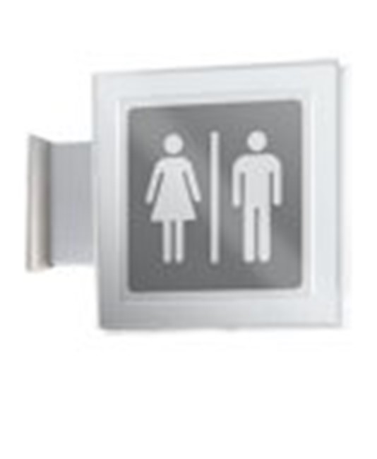 Cartello bifacciale a bandiera 'toilette uomo/donna'