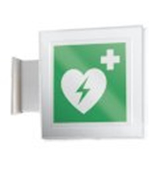 Cartello di emergenza bifacciale a bandiera 'defibrillatore'