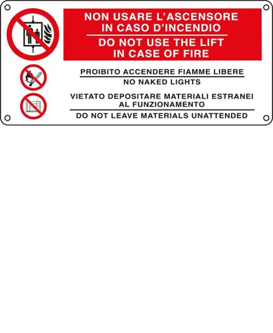 Cartello 'non usare l'ascensore in caso d'incendio'