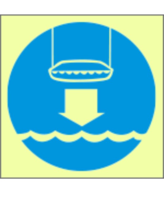 Cartello di obbligo marittimo fotoluminescente simbolo norme scialuppa di salvataggio